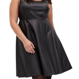 Torrid Plus Size 3XL Black Sleeveless Faux Leather Goth Flared Skater Dress